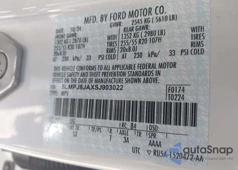 2025 Lincoln Nautilus Premiere z USA, uszkodzony, nr VIN 5LMPJ8JAXSJ903022